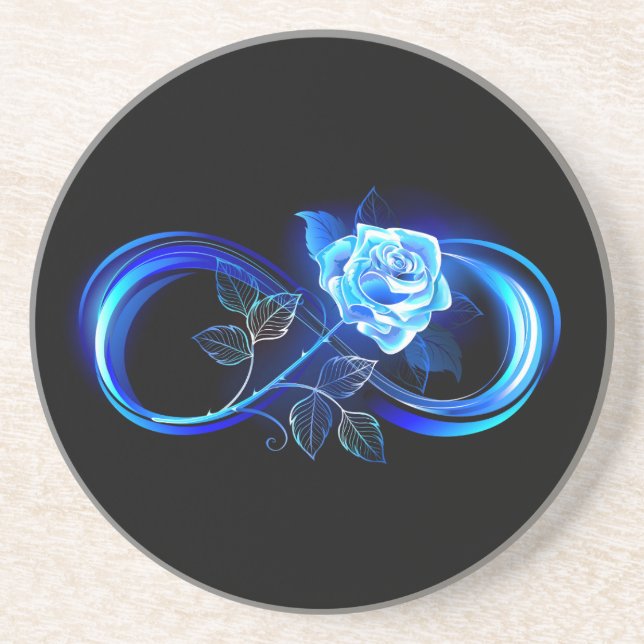 Dessous De Verre En Grès L'infini lumineux avec une rose bleue (Devant)