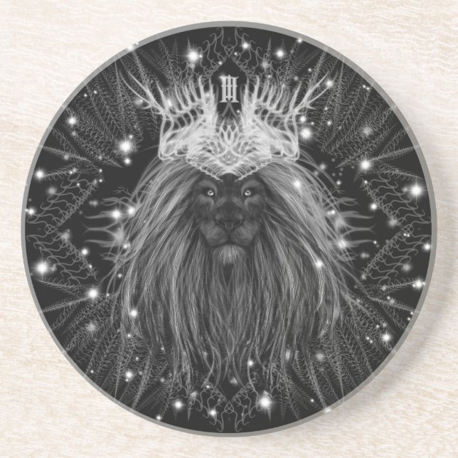 Dessous De Verre En Grès Lion d'étoile avec monogramme de couronne (Devant)