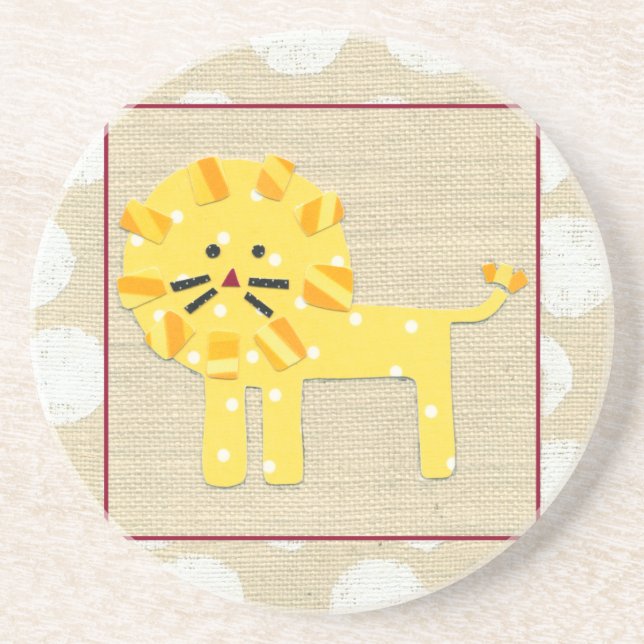 Dessous De Verre En Grès Lion jaune avec Pois blancs (Devant)
