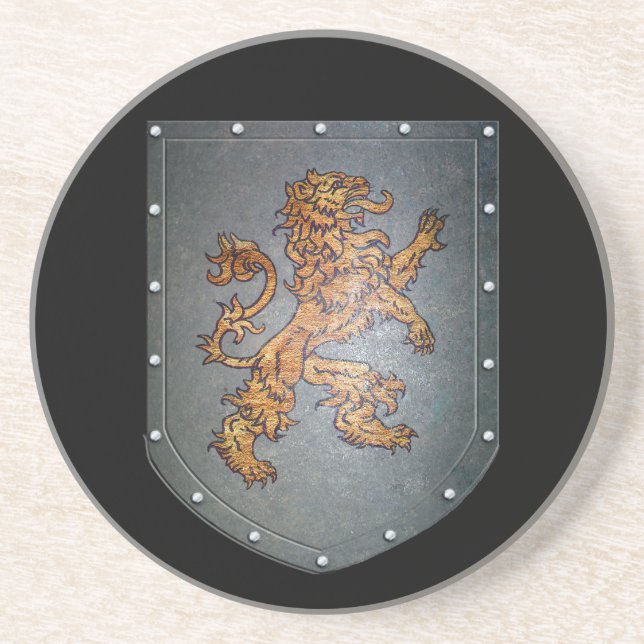 Dessous De Verre En Grès Lion médiéval de bouclier en métal (Devant)