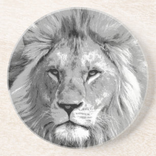 Dessous De Verre En Grès Lion noir blanc