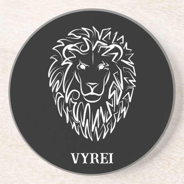 Dessous De Verre En Grès Lion tribal noir et blanc (Devant)