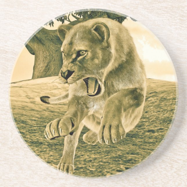 Dessous De Verre En Grès Lionne Chasseuse (Devant)