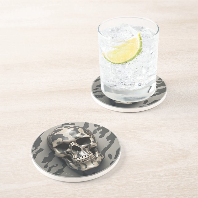 Dessous De Verre En Grès LITE Memento Mori Camo Skull (Côté)