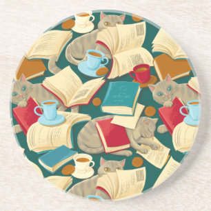 Dessous De Verre En Grès Livres et chats