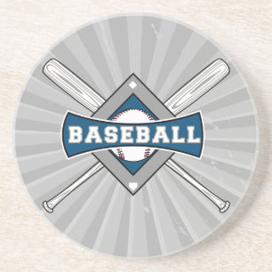 Dessous De Verre En Grès logo de diamant de baseball gris bleu blanc