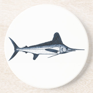Dessous De Verre En Grès Logo de Marlin blanc