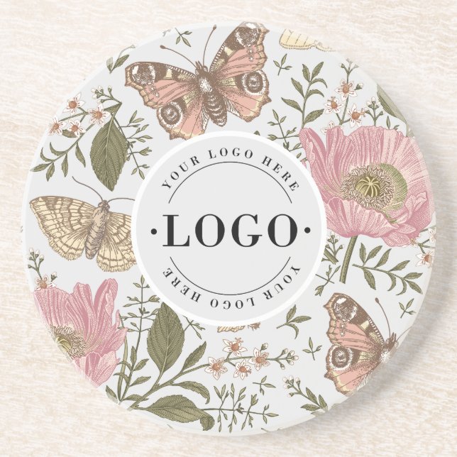 Dessous De Verre En Grès Logo d'entreprise de monogramme floral botanique d (Devant)