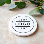 Dessous De Verre En Grès Logo d'entreprise personnalisé blanc arrondi<br><div class="desc">Un dessous de verre professionnel personnalisé pour votre entreprise présente votre logo imprimé sur un dessous de verre rond en grès. Ajoutez simplement votre logo à la place de l'image de l'espace réservé noir. D'autres termes, comme un slogan ou un site Web, pourraient également être ajoutés par personnaliser. L'arrière -...</div>