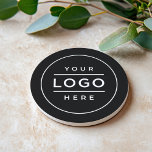 Dessous De Verre En Grès Logo d'entreprise personnalisé noir arrondi<br><div class="desc">Un dessous de verre professionnel personnalisé pour votre entreprise présente votre logo imprimé sur un dessous de verre rond en grès. Ajoutez simplement votre logo à la place de l'image blanche de l'espace réservé. D'autres termes, comme un slogan ou un site Web, pourraient également être ajoutés par personnaliser. L'arrière -...</div>