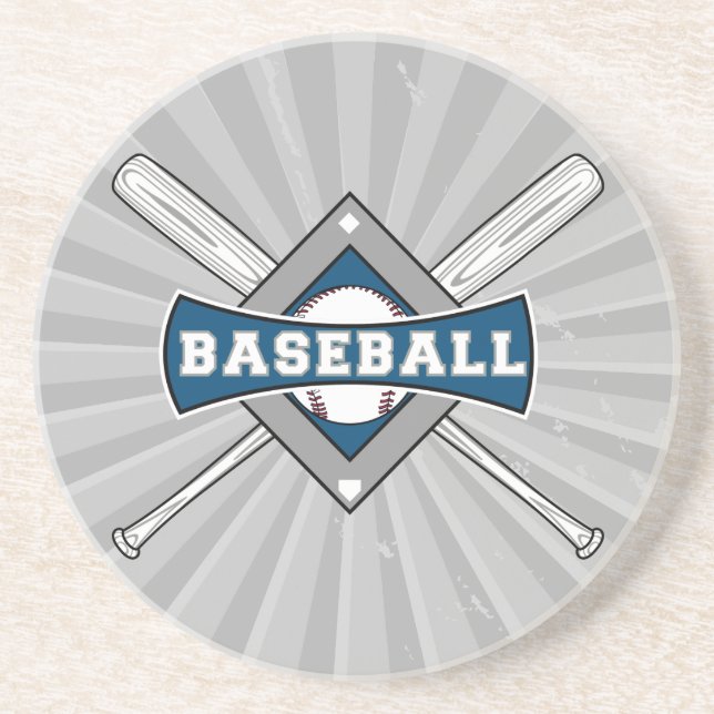 Dessous De Verre En Grès logo diamant baseball gris bleu blanc (Devant)