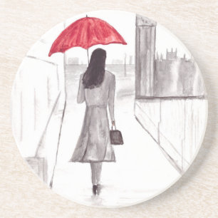 Dessous De Verre En Grès London fille avec parapluie rouge