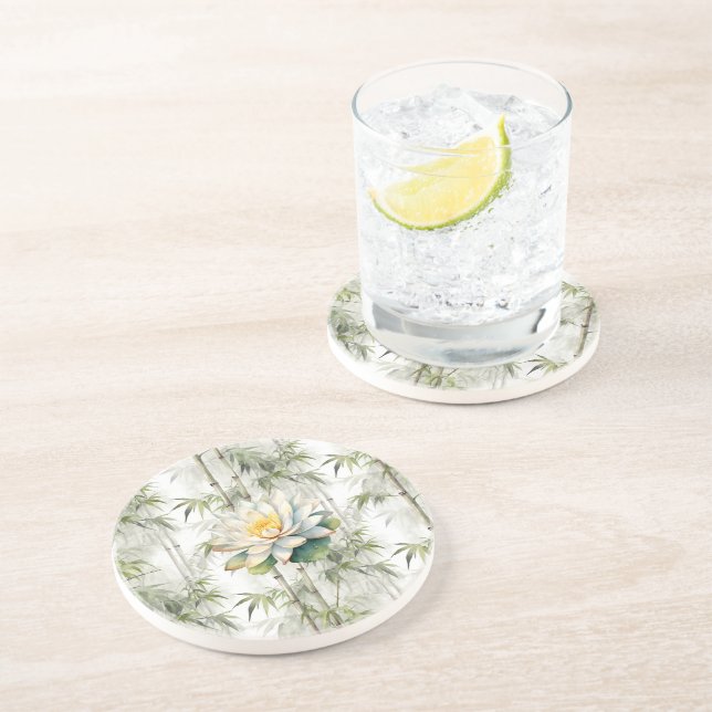 Dessous De Verre En Grès Lotus de Sérénité en Bambou (Côté)