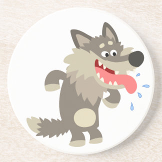 Dessous De Verre En Grès Loup de dessin animé mignon affamé