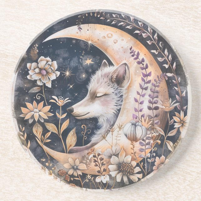 Dessous de verre en grès Loup de janvier (Devant)