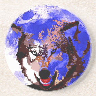 Dessous De Verre En Grès Loup et Pleine lune