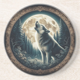 Dessous De Verre En Grès Loup vintage et lune classique