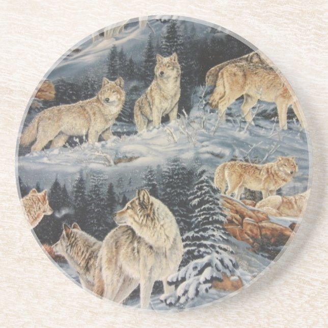 Dessous De Verre En Grès Loups d'hiver (Devant)