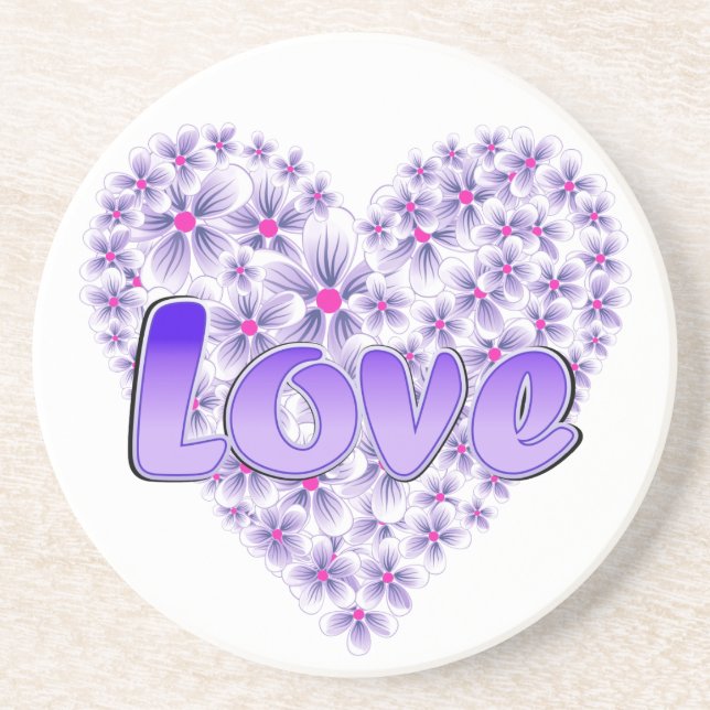Dessous De Verre En Grès Love Daisy Heart Purple (Devant)