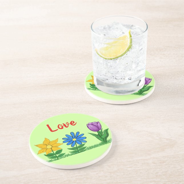 Dessous De Verre En Grès Love Flowers Drink Coasters (Côté)