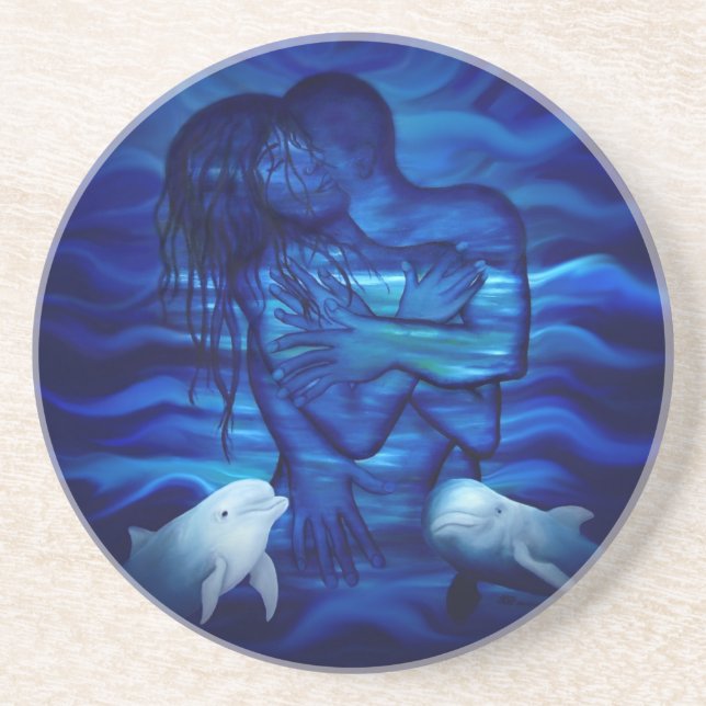 Dessous De Verre En Grès Love, Passion act - paire avec dauphin (Devant)