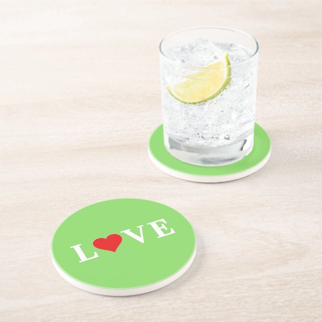 Dessous De Verre En Grès LOVE Trending Lime Green Moderne Élégant (Côté)
