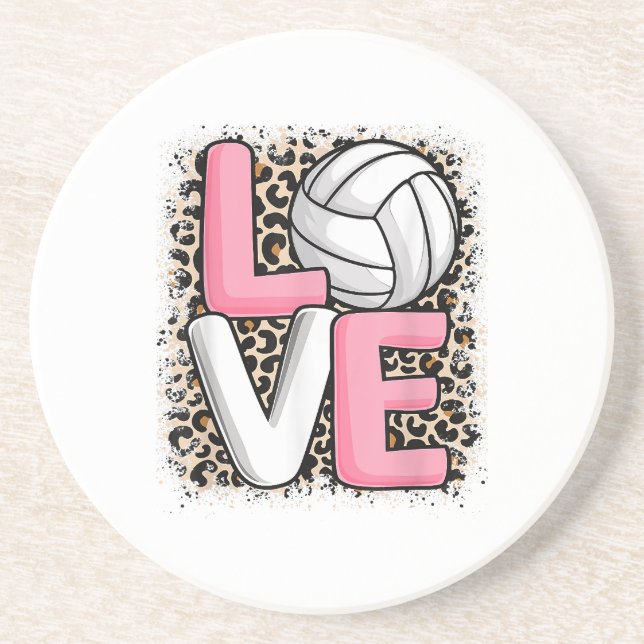 Dessous De Verre En Grès Love Volleyball Empreinte de léopard Filles Volley (Devant)