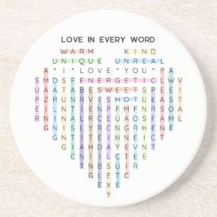 Dessous De Verre En Grès Love Word Quest - Puzzle du coeur - Je t'aime