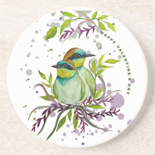 Dessous De Verre En Grès Lovebirds pour la Saint-Valentin