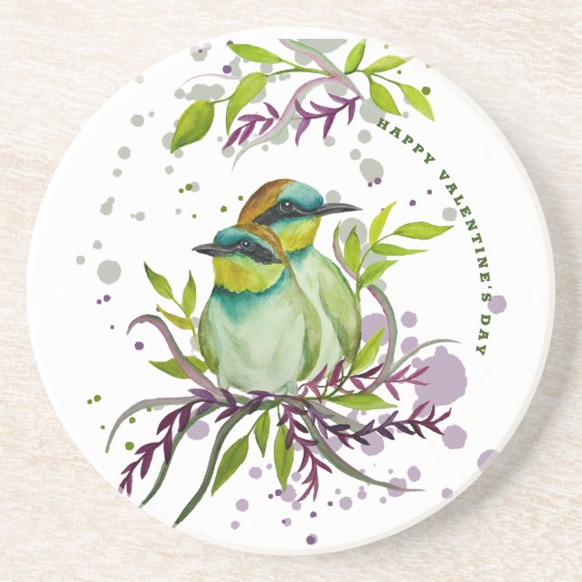 Dessous De Verre En Grès Lovebirds pour la Saint-Valentin (Devant)
