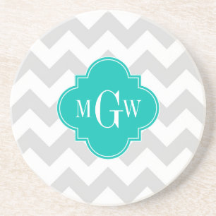 Dessous De Verre En Grès Lt Grey What Chevron Turquoise Quatrefoil 3 Monogr