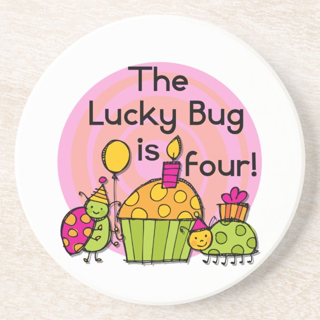 Dessous De Verre En Grès Lucky Bug Cupcake 4th Birthday T-shirts et cadeaux (Devant)