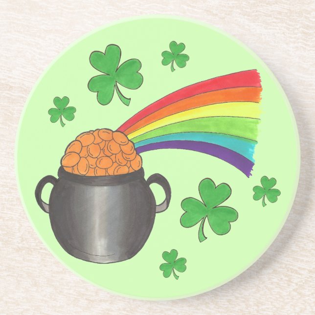 Dessous De Verre En Grès Lucky Pot of Gold Shamrock St. Patrick's Day Green (Devant)