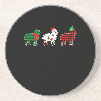 Dessous De Verre En Grès Lumières de l'arbre de Noël des moutons amusants |