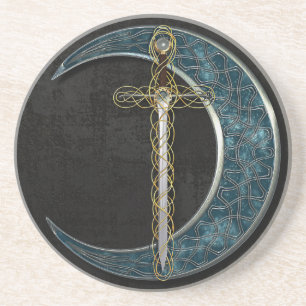 Dessous De Verre En Grès Lune et épée celtiques