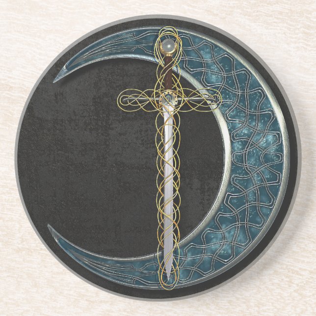 Dessous De Verre En Grès Lune et épée celtiques (Devant)