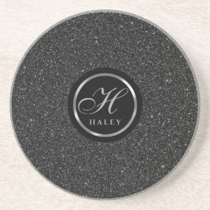 Dessous De Verre En Grès Luxe Black Sparkles Parties scintillant Monogramme