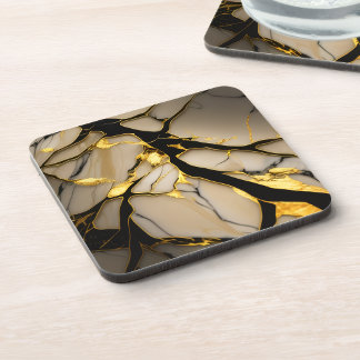 Dessous De Verre En Grès Luxury White & Gold Marble Coaster – Elegant Aesth