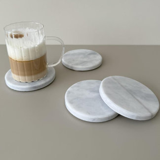 Dessous De Verre En Grès Luxury White & Gold Marble Coaster – Elegant Aesth
