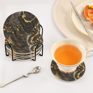 Dessous De Verre En Grès Luxury White & Gold Marble Coaster – Elegant Aesth