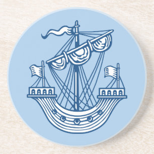 Dessous De Verre En Grès Lymphad (Bateau héraldique) - Indigo Style Blue