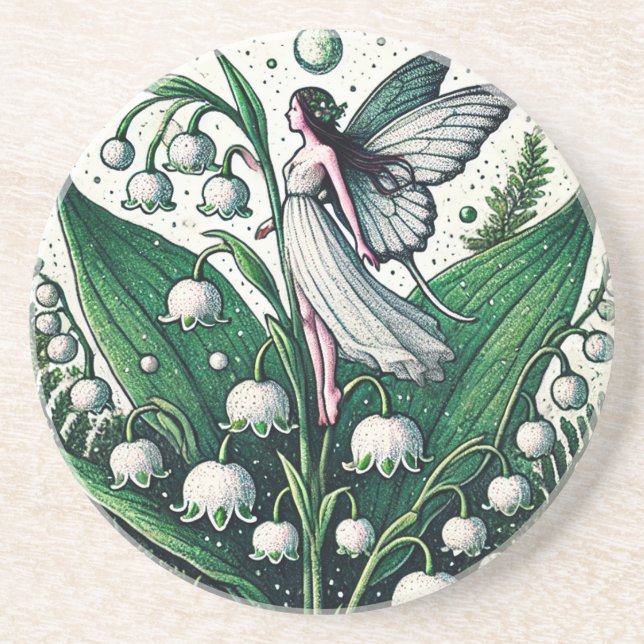 Dessous De Verre En Grès Lys de la Vallée Fée Illustration Printemps (Devant)