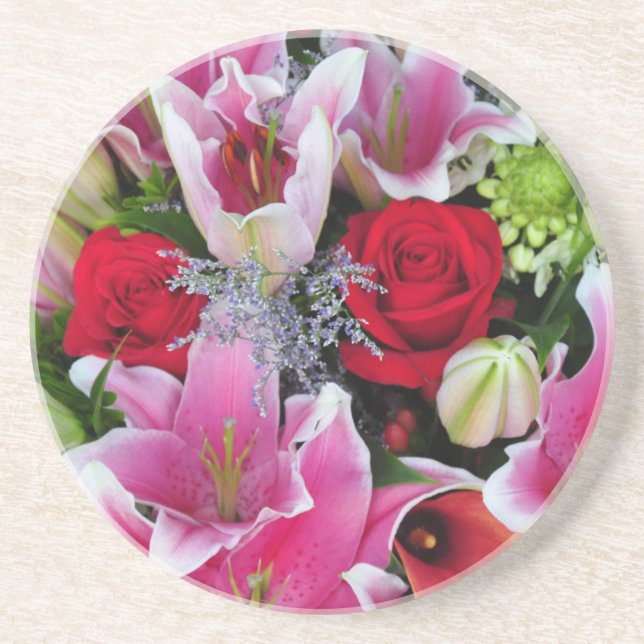 Dessous De Verre En Grès Lys et roses (Devant)
