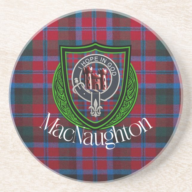 Dessous De Verre En Grès MacNaughton Scottish Clan Tartan & Crest (Devant)
