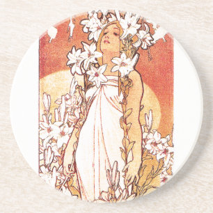 Dessous De Verre En Grès Madame Coaster de Nouveau d'art de Mucha