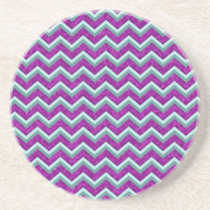 Dessous De Verre En Grès Magenta Foil et Turquoise ZigZag Motif