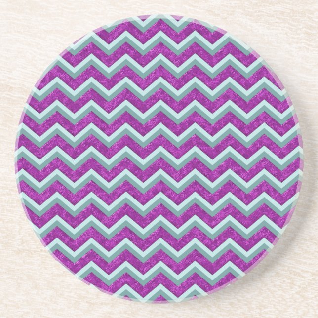 Dessous De Verre En Grès Magenta Foil et Turquoise ZigZag Motif (Devant)