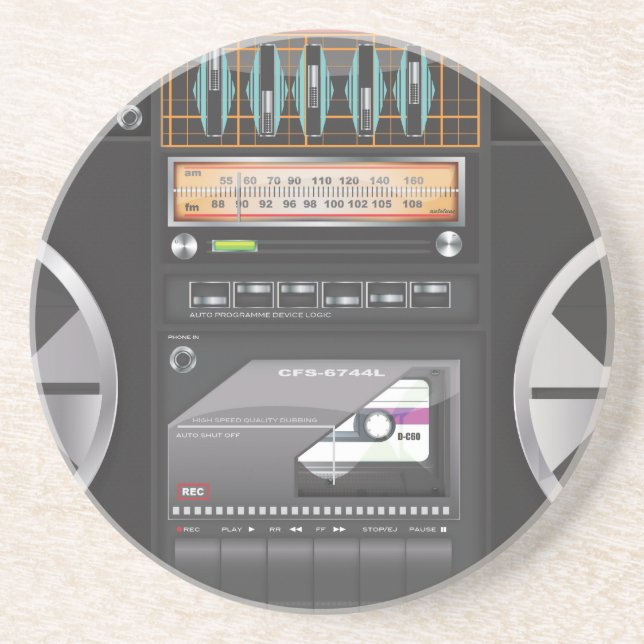 Dessous De Verre En Grès Magnétophone à cassettes Boombox (Devant)