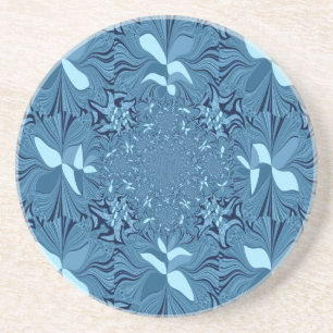 Dessous De Verre En Grès Magnifique Incroyable Art au Kaléidoscope Bleu Iri