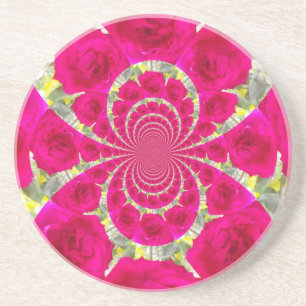 Dessous De Verre En Grès Magnifique Motif Kaléidoscope de Roses Rouges Incr